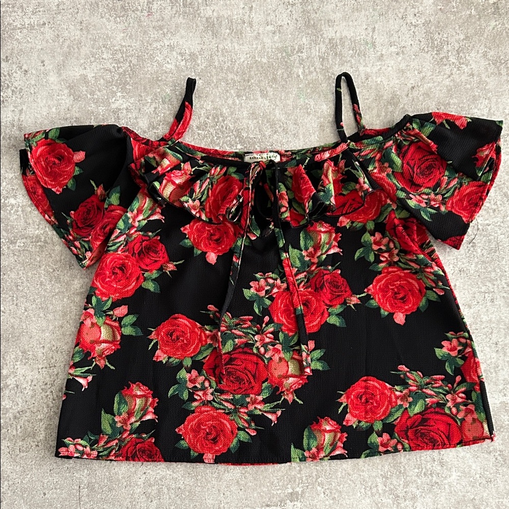 Elegant Red Floral Off-Shoulder Blouse